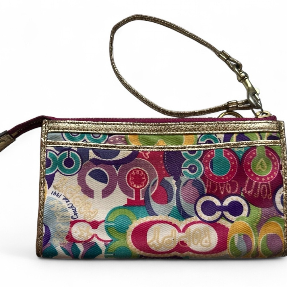 Vintage Y2K Coach Poppy Multicolor Wristlet 2009 Metallic Logo Bag Wallet boho - Picture 12 of 14